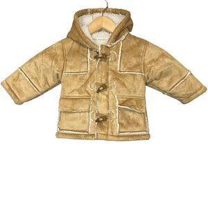 Talbots Kids Coat Faux Suede & Shearling Hooded Wooden Buttons Baby Size 6 Month
